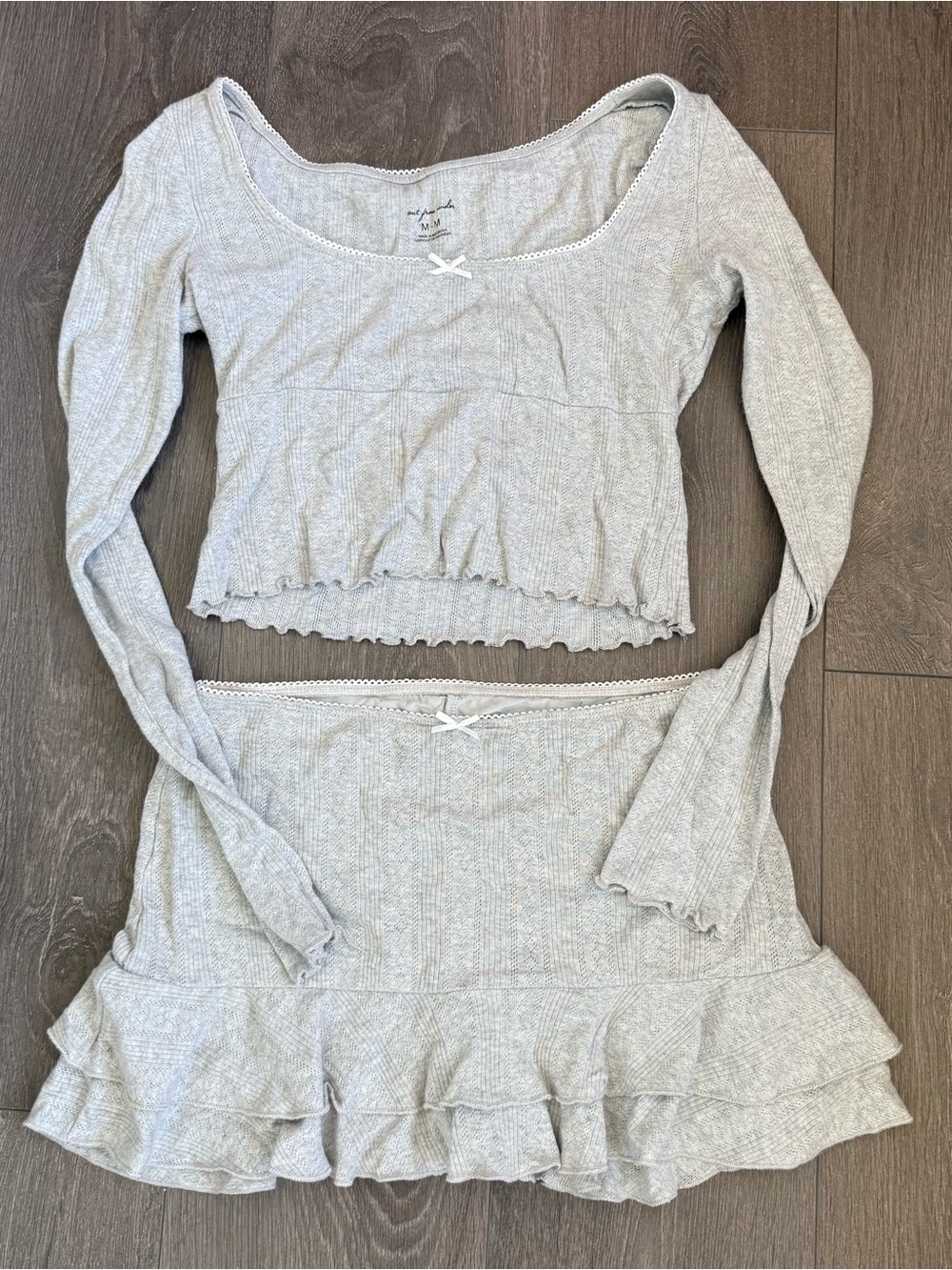 Urban Outfitters Light Gray Ribbed Crop Top and Skirt Set